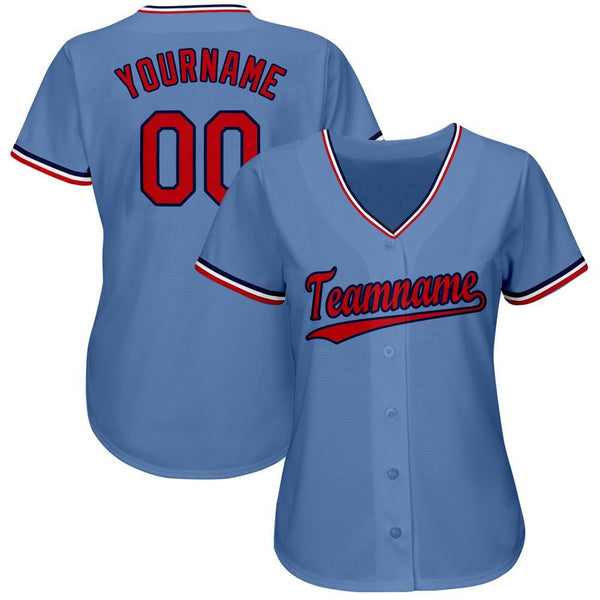 Custom Light Blue White-Red Baseball Jersey