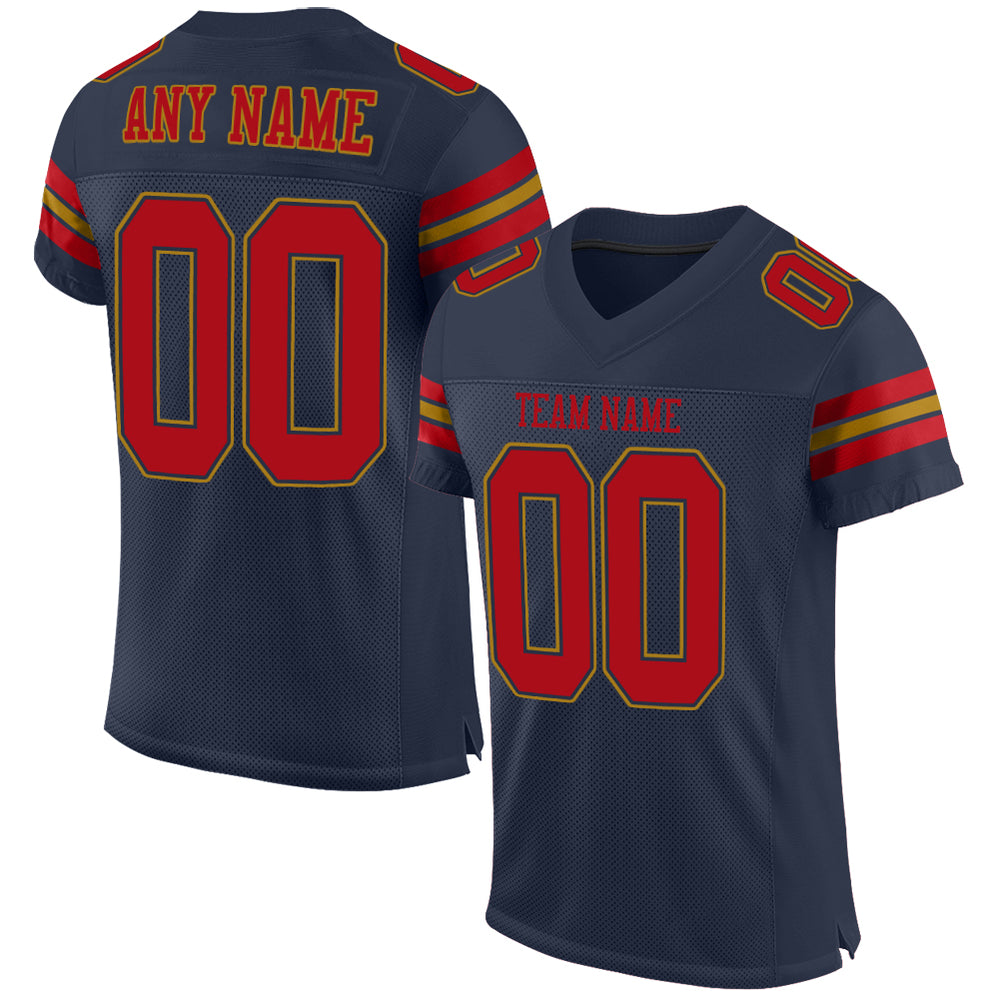 Custom Navy Red-Old Gold Mesh Authentic Football Jersey – Fiitg