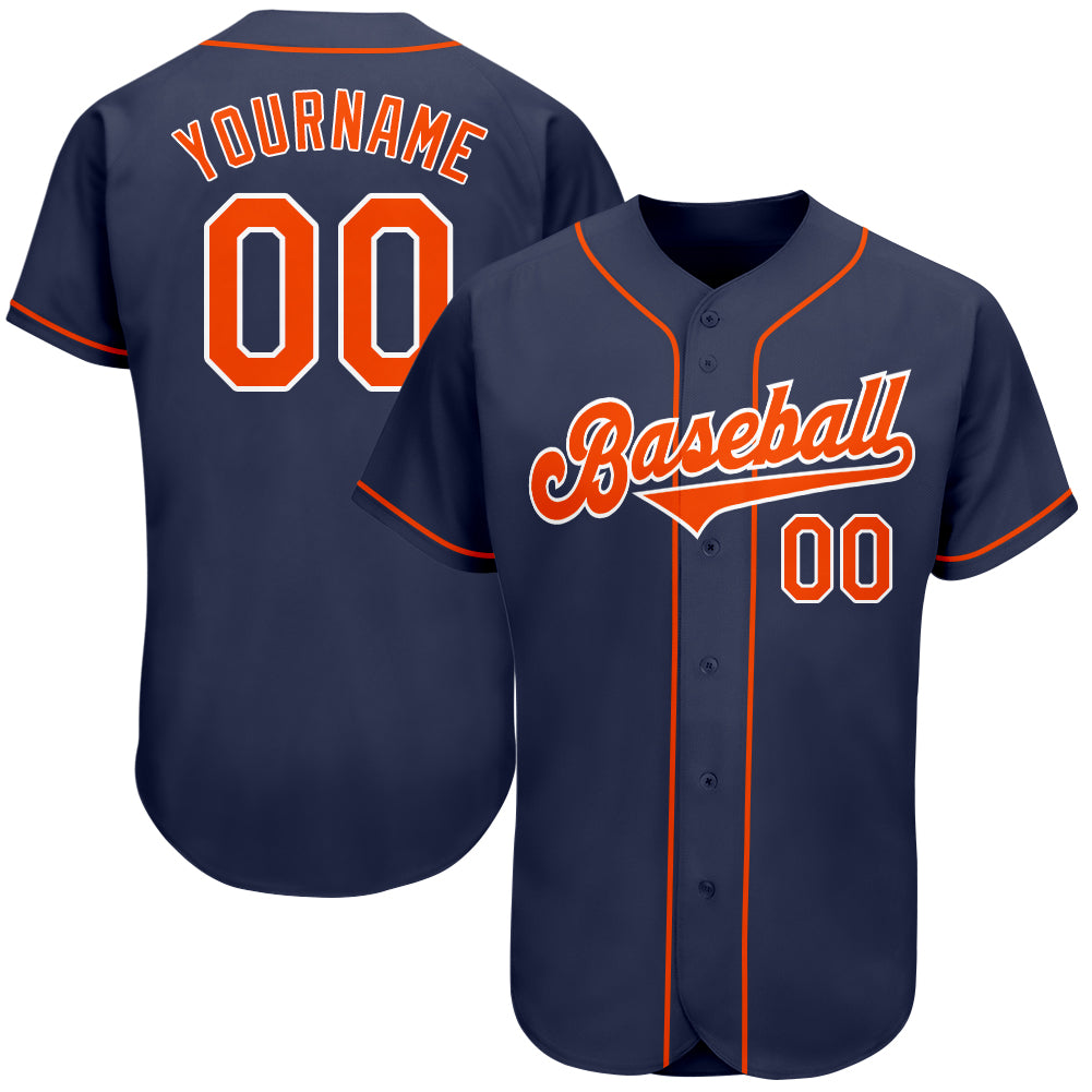 Custom Navy Orange-White Authentic Baseball Jersey – Fiitg