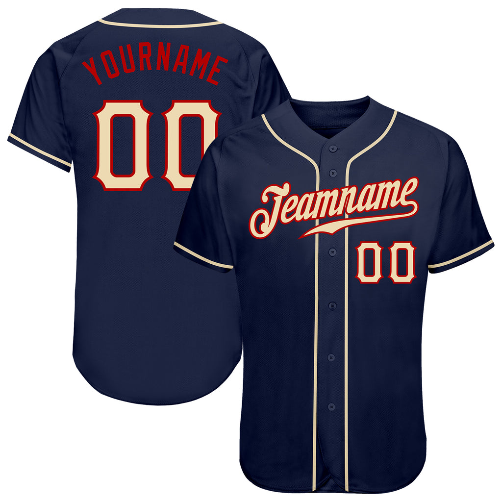 Custom Own Navy Khaki Red Authentic Baseball Stitched Jersey Free ...