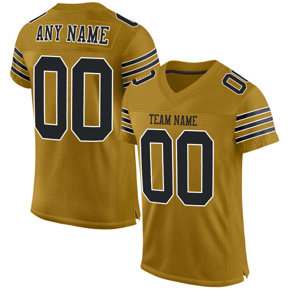 Custom Old Gold Black-White Mesh Authentic Football Jersey – Fiitg