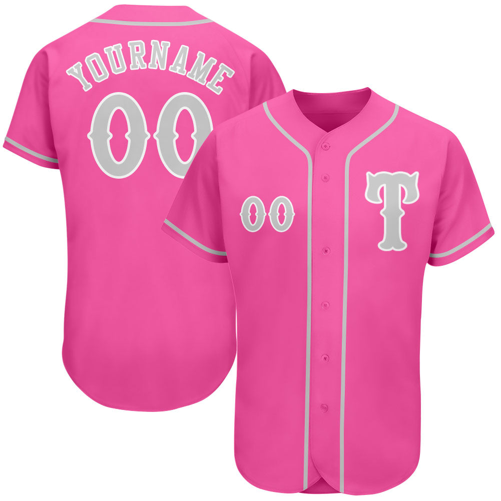 Custom Own Pink Gray White Authentic Baseball Stitched Jersey Free ...