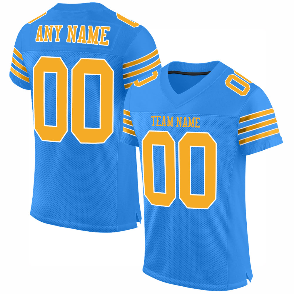 Custom Powder Blue Gold-White Mesh Authentic Football Jersey – Fiitg