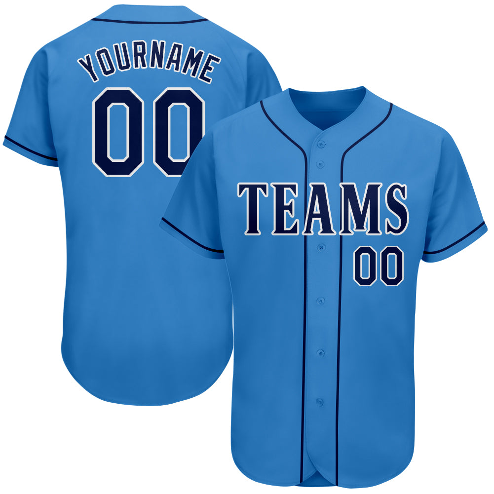 Custom Powder Blue Navy-White Authentic Baseball Jersey – Fiitg