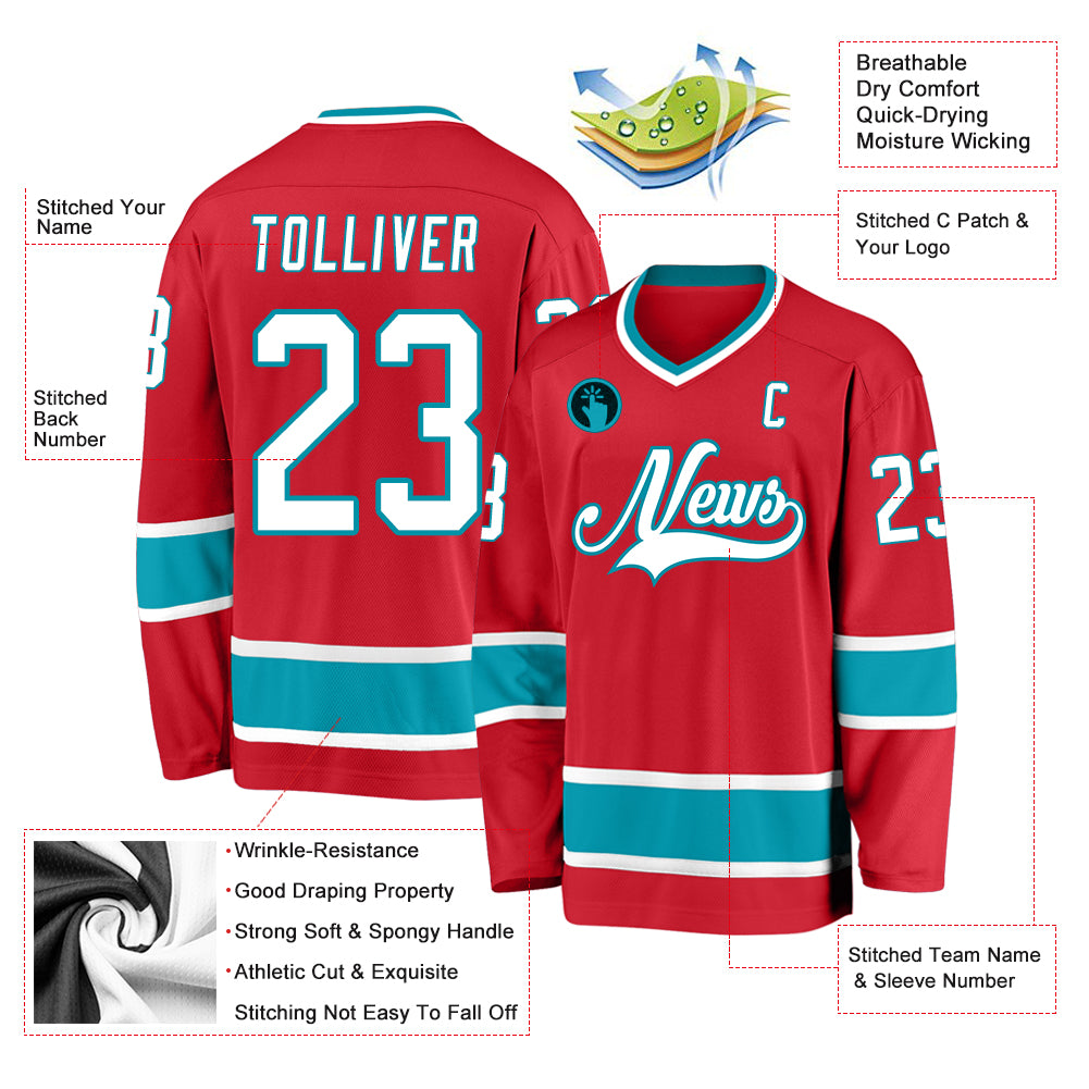 Custom Red White-Teal Hockey Jersey Free Shipping – Fiitg