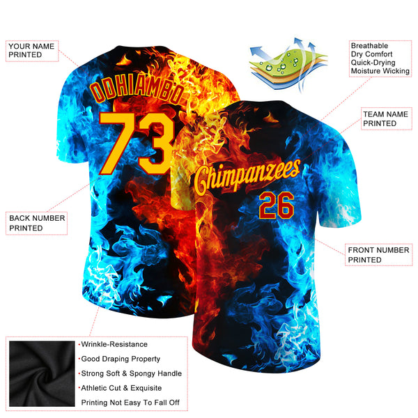 Custom Red Red-Gold 3D Pattern Design Flame Authentic Baseball