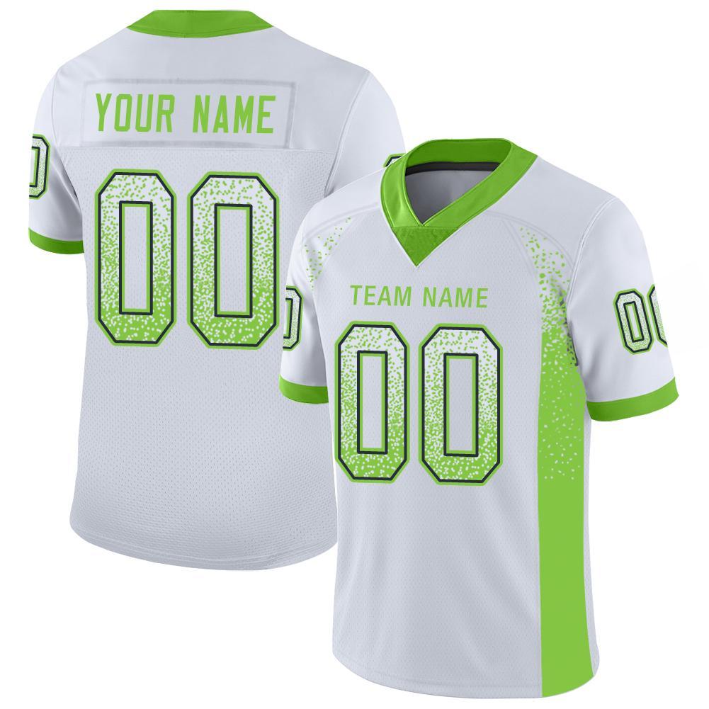 Custom White Neon Green-Navy Mesh Drift Fashion Football Jersey – Fiitg