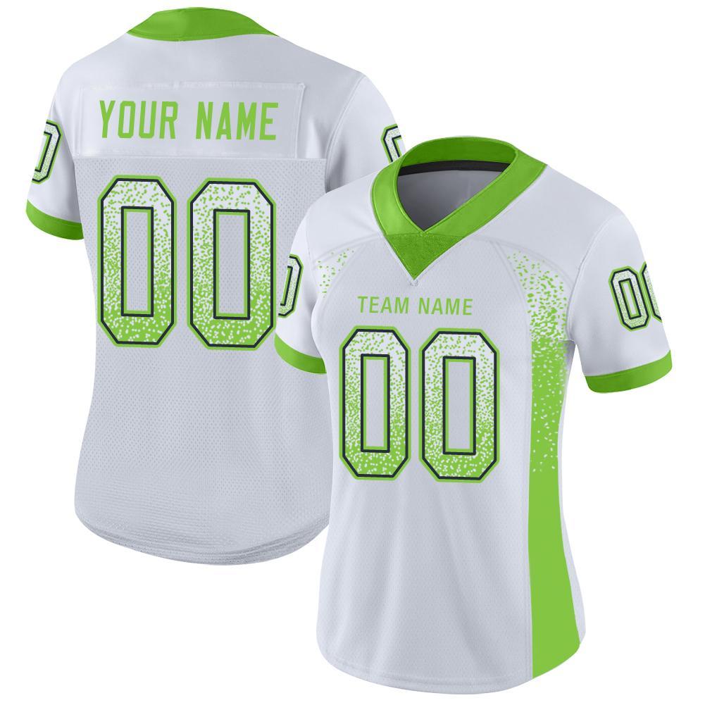 Custom White Neon Green-Navy Mesh Drift Fashion Football Jersey – Fiitg