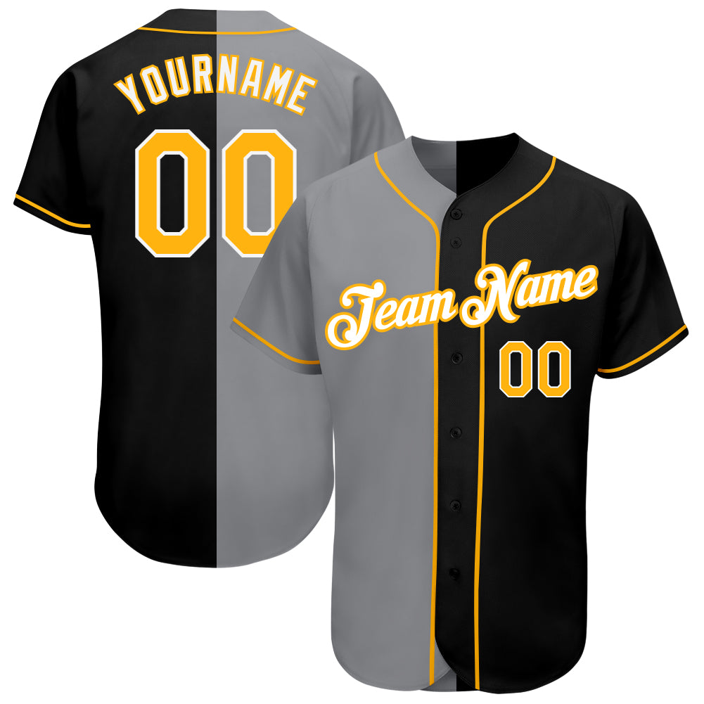 Custom Black Gold-Gray Authentic Split Fashion Baseball Jersey Free ...