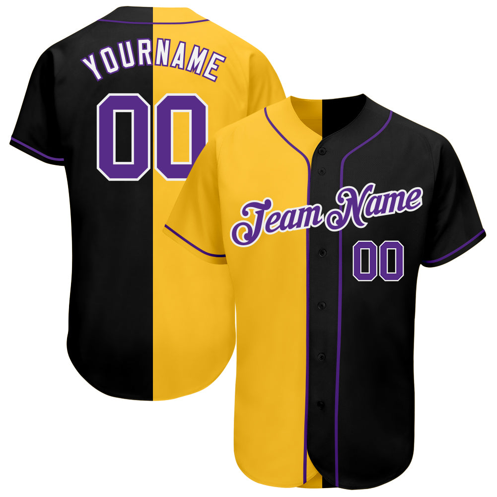 Custom Own Black Purple Gold Authentic Baseball Stitched Jersey Free ...