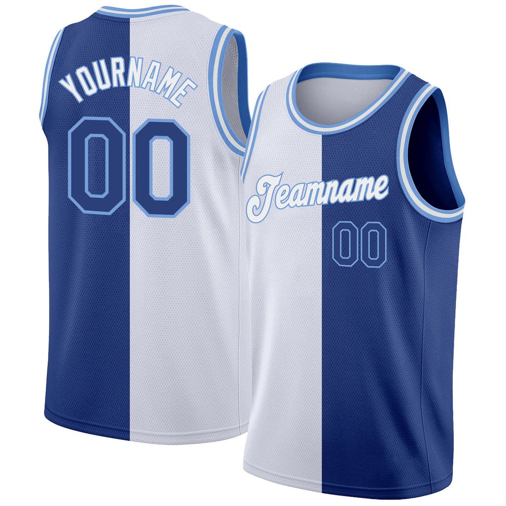 Custom White Royal-Light Blue Authentic Split Fashion Basketball Jersey ...