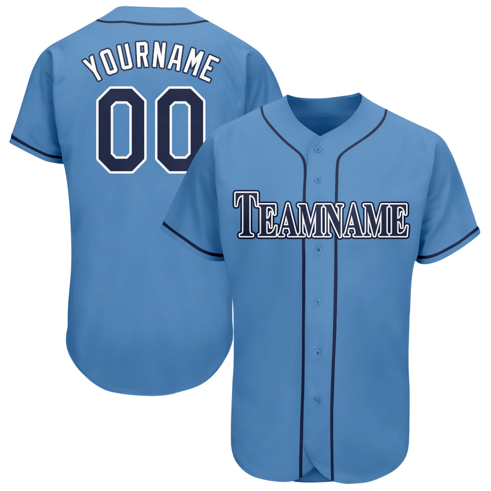 Custom Powder Blue Navy-White Baseball Jersey – Fiitg