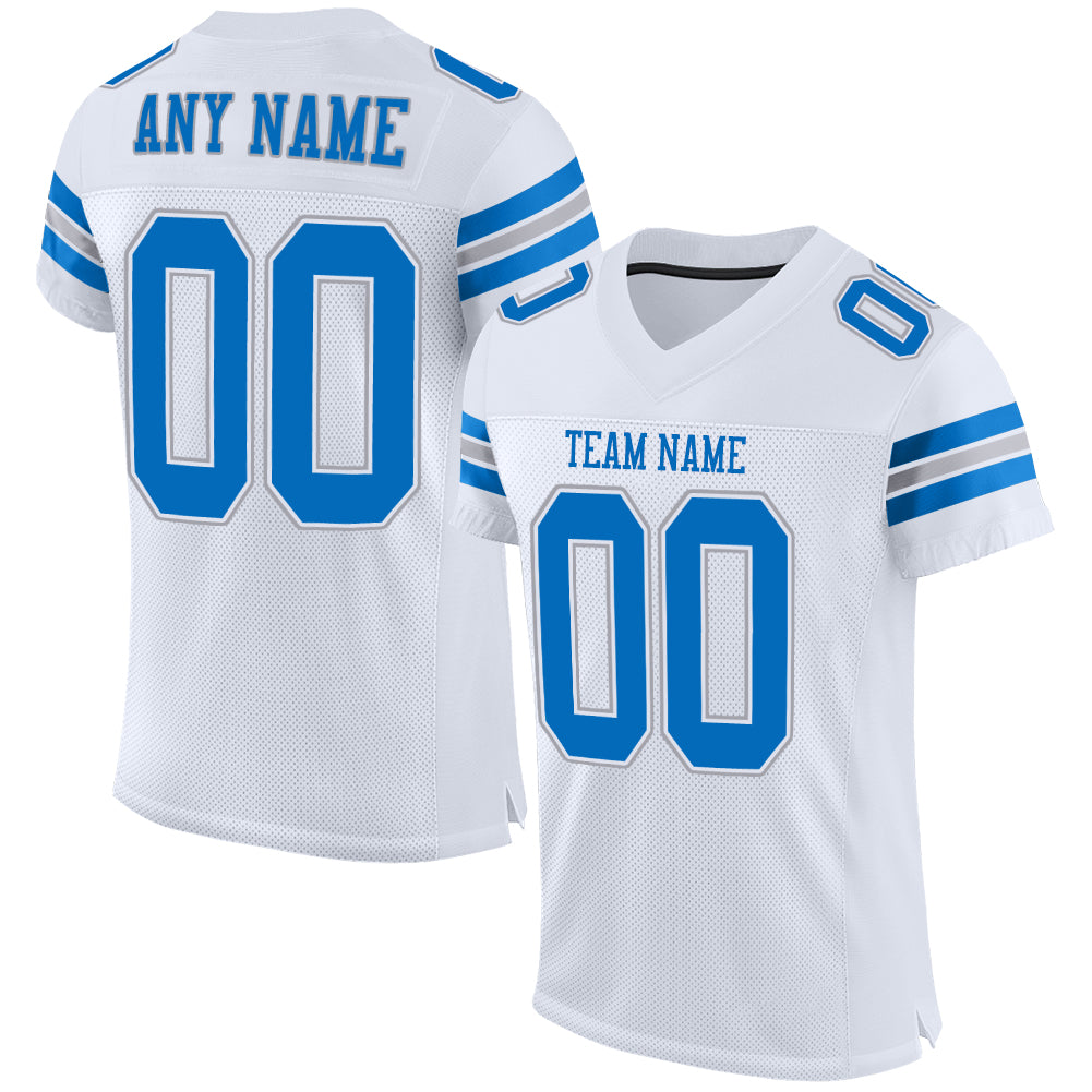 Custom White Panther Blue-Light Gray Mesh Authentic Football Jersey – Fiitg