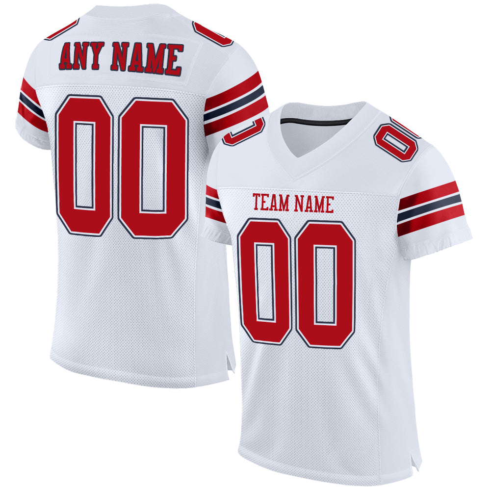 Custom White Red-Navy Mesh Authentic Football Jersey – Fiitg