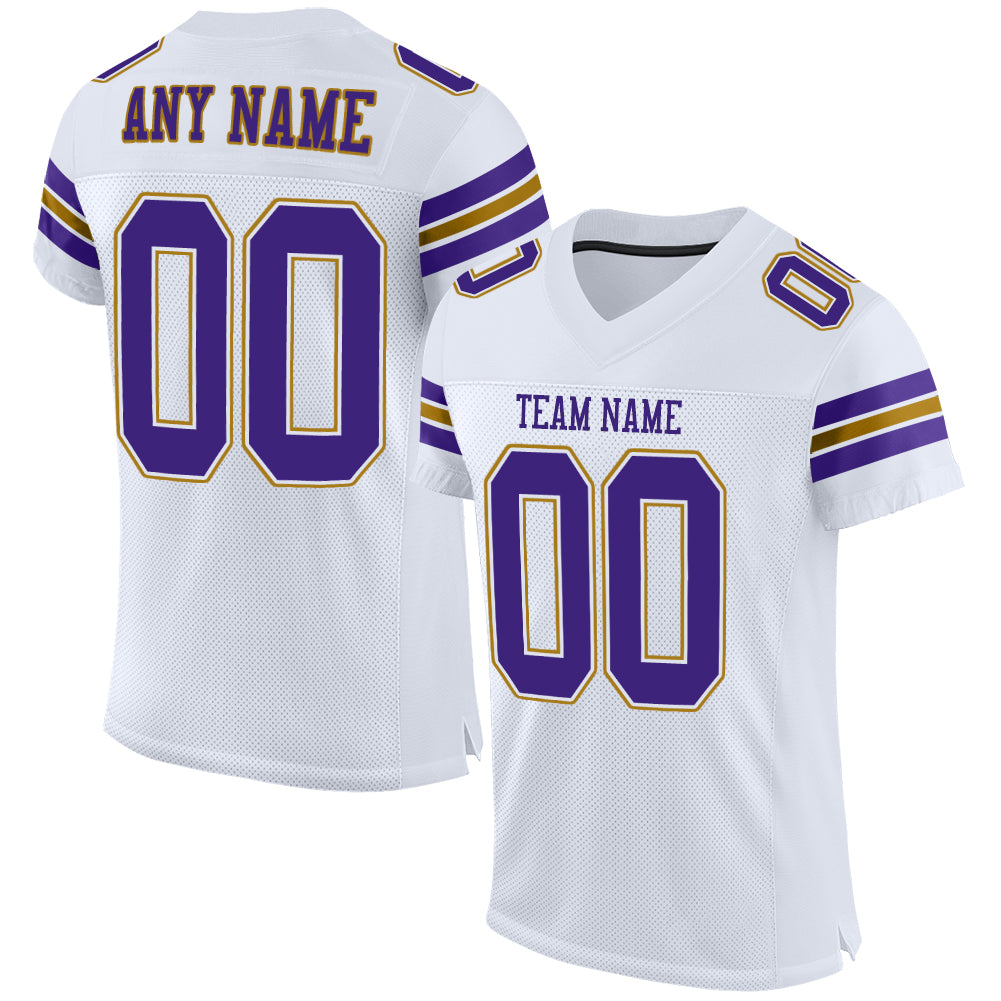 Custom White Purple-Old Gold Mesh Authentic Football Jersey – Fiitg