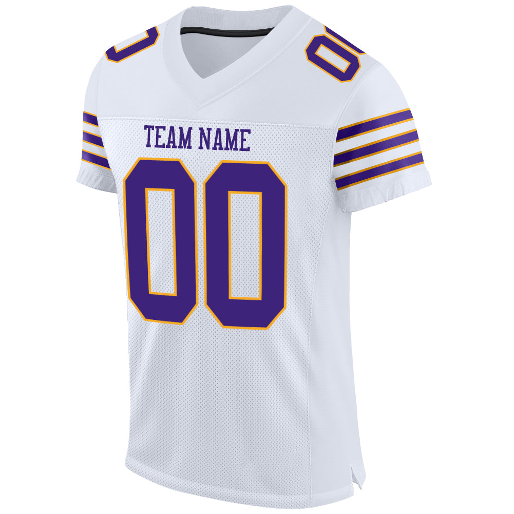 Custom White Purple-Gold Mesh Authentic Football Jersey – Fiitg