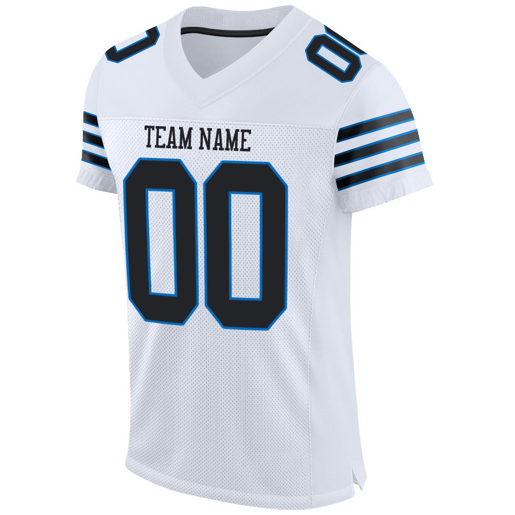 Custom White Black-Panther Blue Mesh Authentic Football Jersey – Fiitg