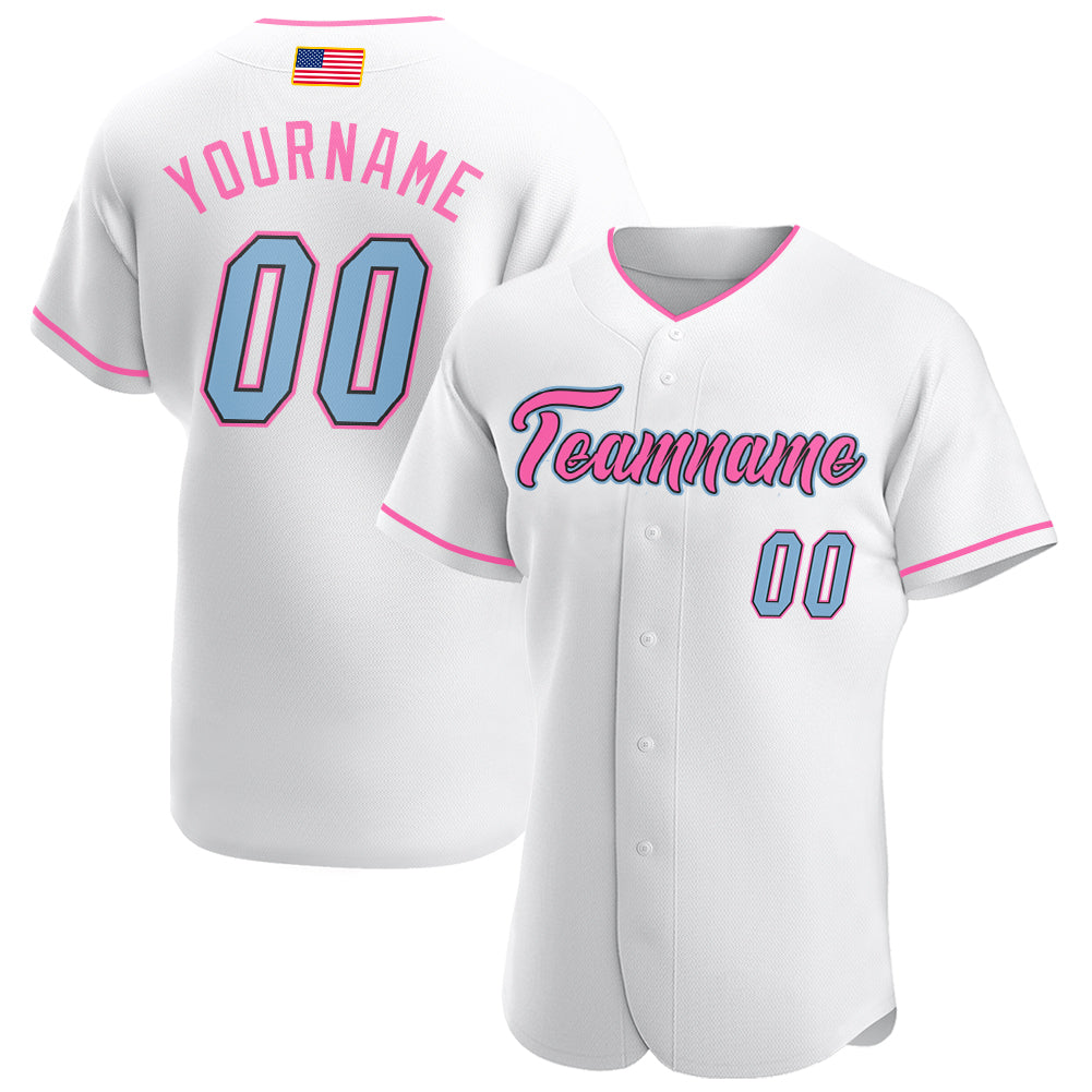 Custom Own White Light Blue Pink Authentic Baseball Stitched Jersey ...