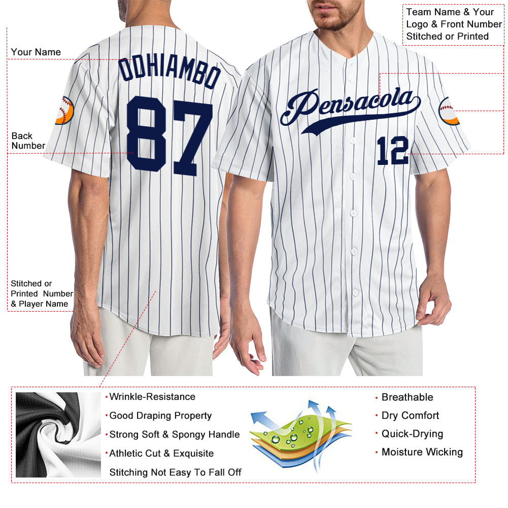 Custom White Navy Pinstripe Navy Authentic Baseball Jersey Free ...