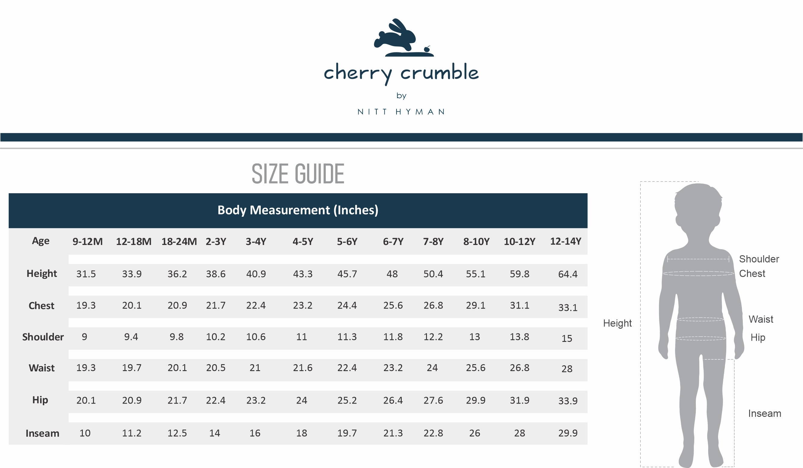 Kids body size chart