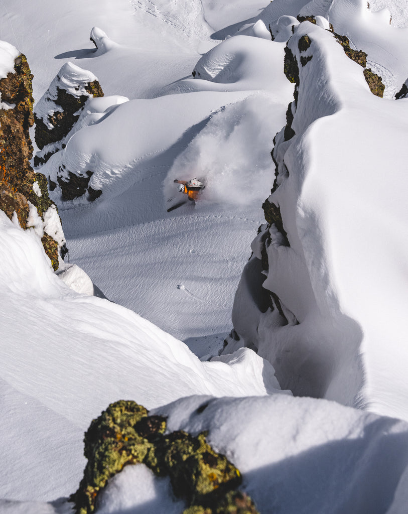 Bridseye shot of Engerbretson skiing