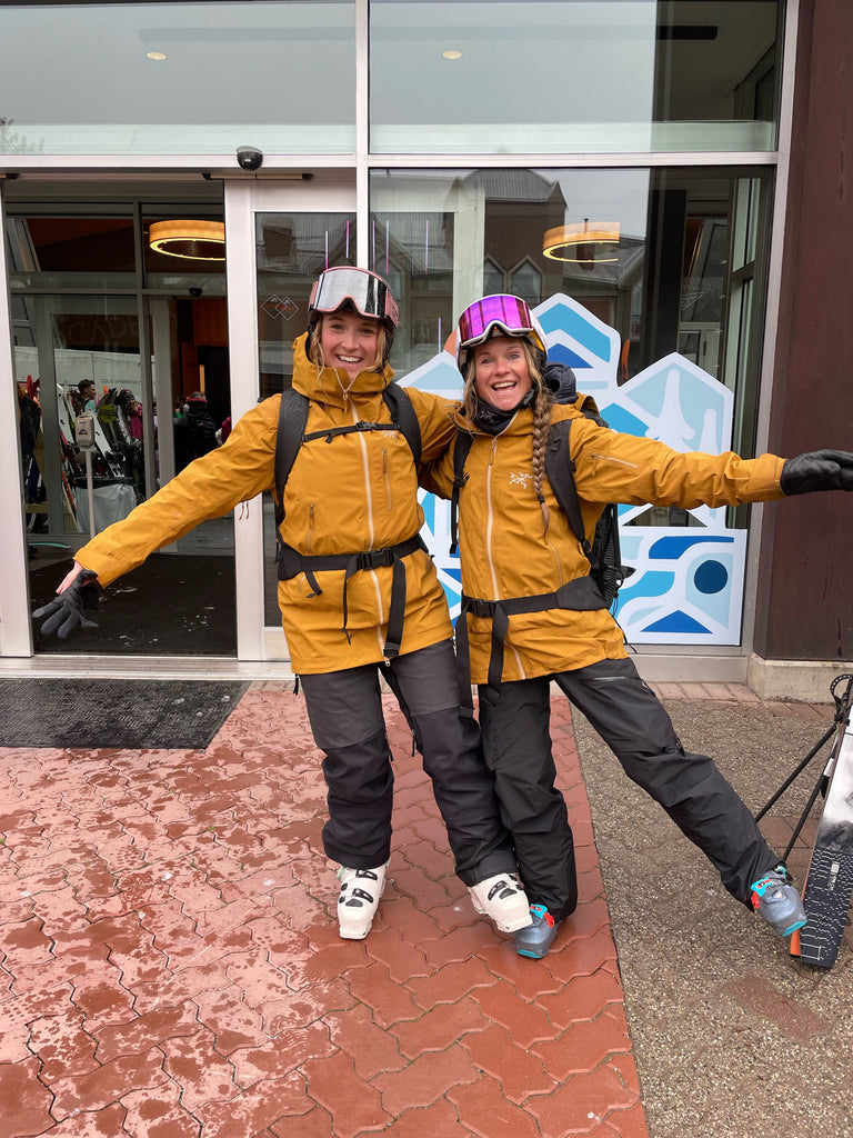 Skiers in matching bibs