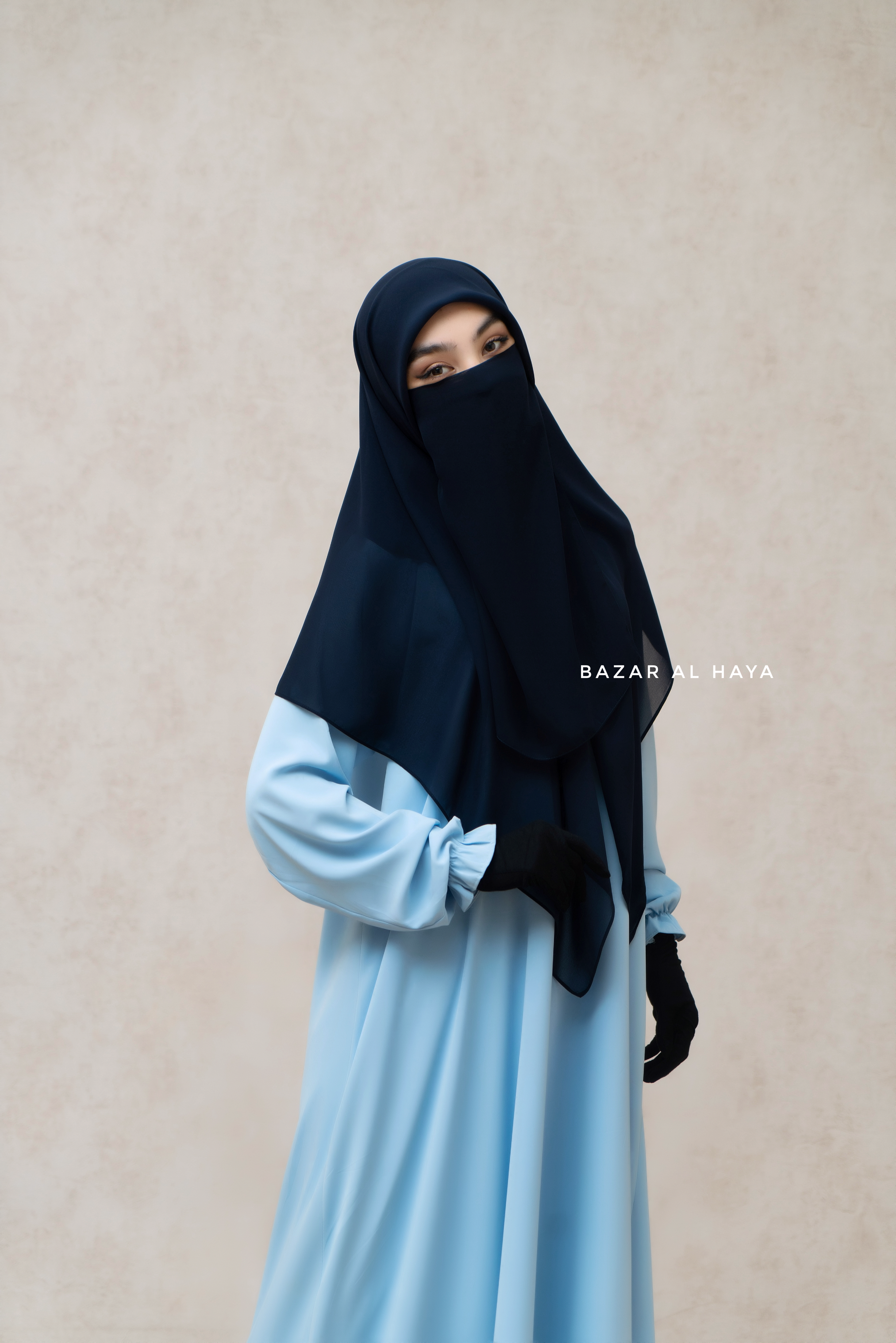 Square Scarf With Half Niqab Set in Grey - Super Breathable