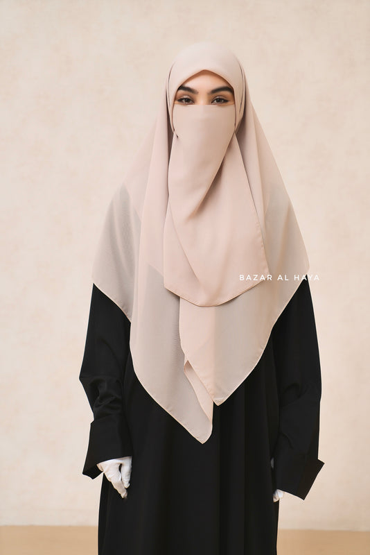 Square Scarf With Half Niqab Set in Grey - Super Breathable