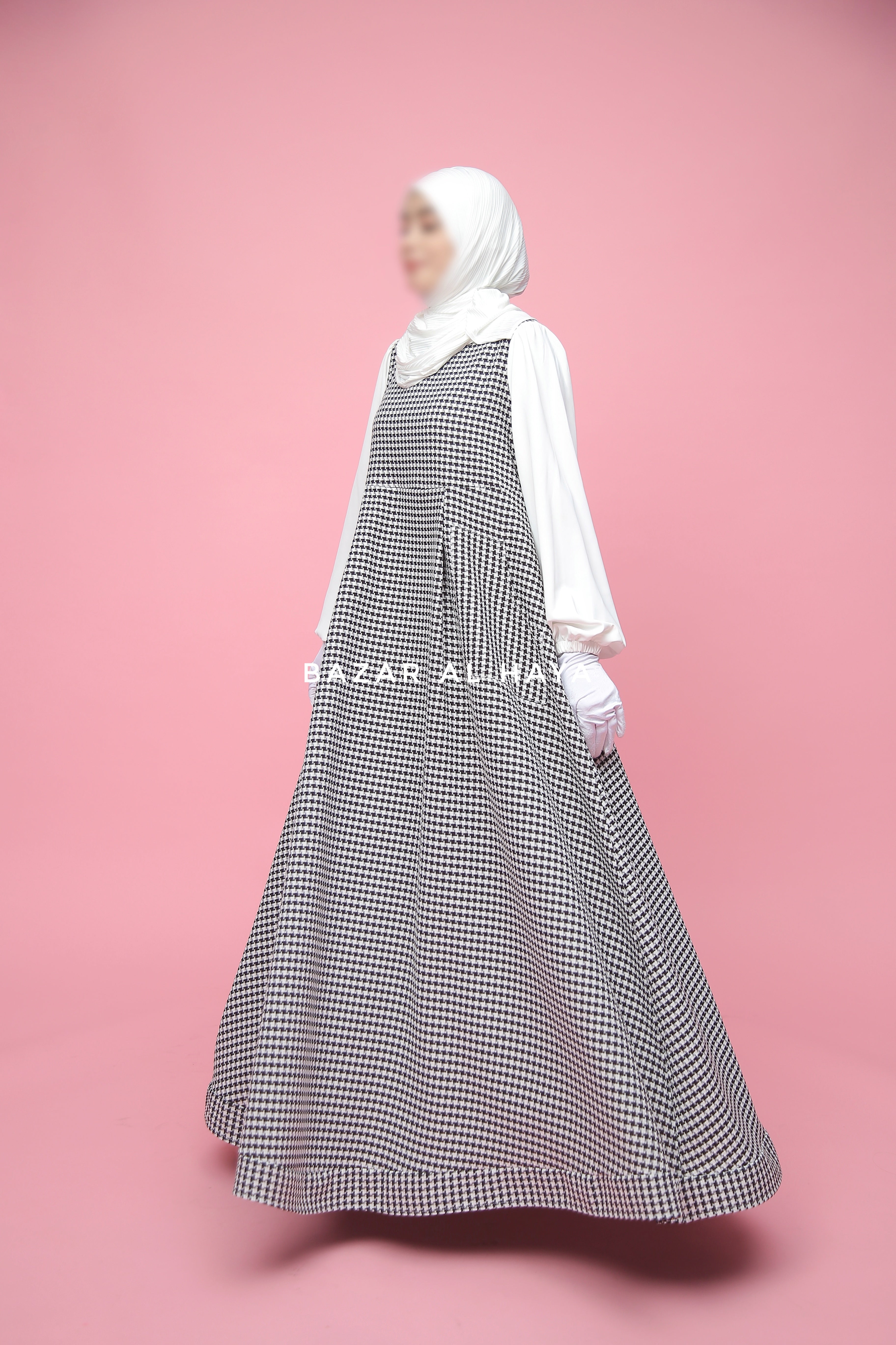 Reema Pinafore & White Sleeve Dress In Classic Style - Side Pockets ...