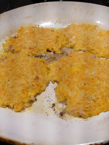 vegetable patties in a frying pan