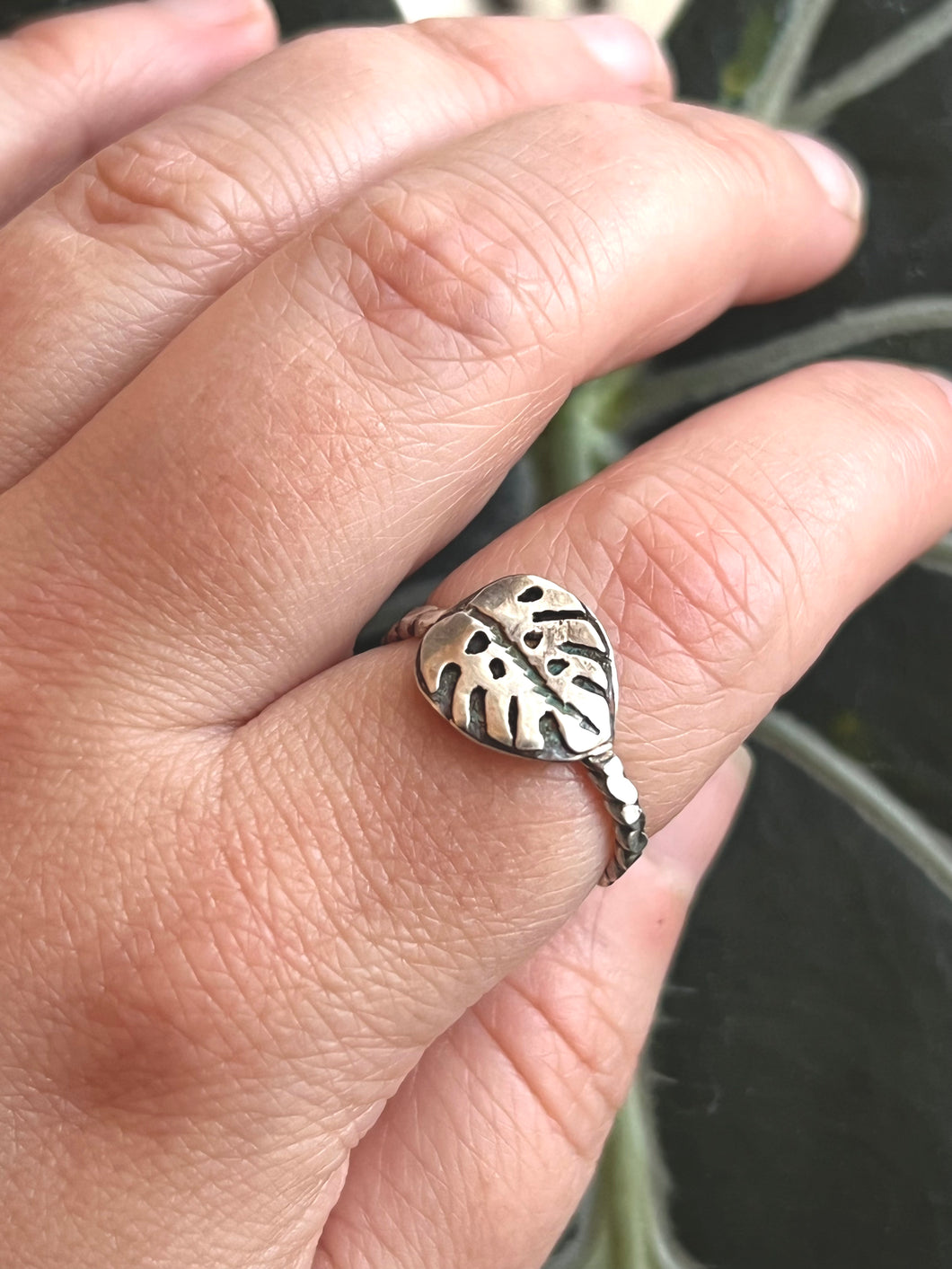 SIZE 7 1/2 - Sterling Silver Monstera Ring - Hand Fabricated