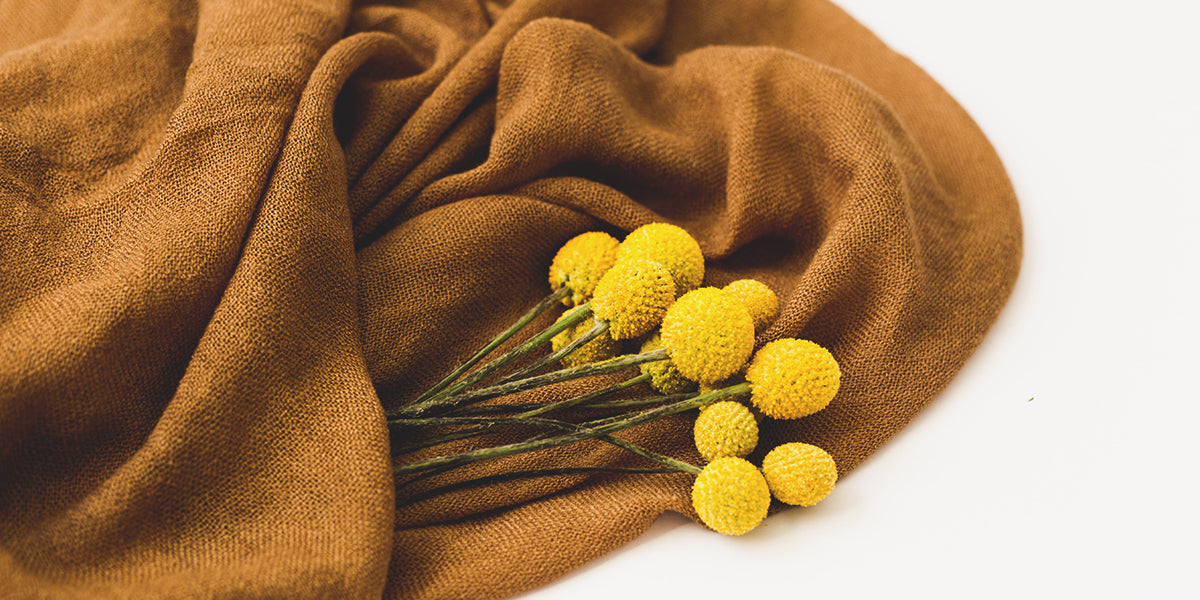 Billy Buttons on Brown Textile