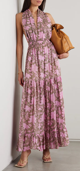 HANNAH ARTWEAR Open-back floral-print cotton-voile maxi dress