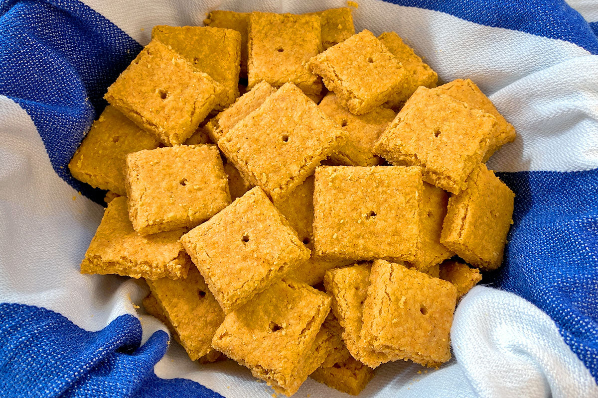 bowl of gluten-free cheese crackers
