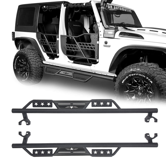 Jeep JK 4 Door Side Steps Wide Drop Nerf Bars Solid Steel Running Boards  for 2007-2018 Wrangler JK - LandShaker 4x4