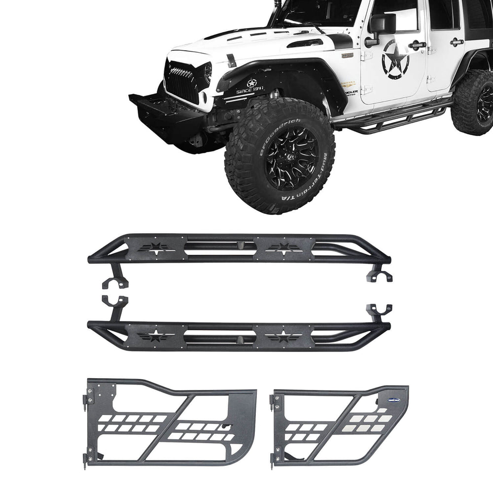 Jeep JK Running Boards & Tubular Half Doors Combo for 2007-2018 Jeep  Wrangler JK - LandShaker 4x4