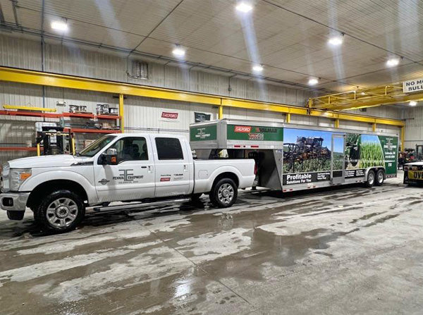 truck and trailer ready for the National Farm Machinery Show