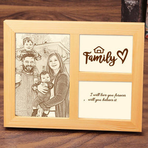 Personalised Photo Engraved Frame Home Decoration Wooden Sketch Effect 10 Inches For Family