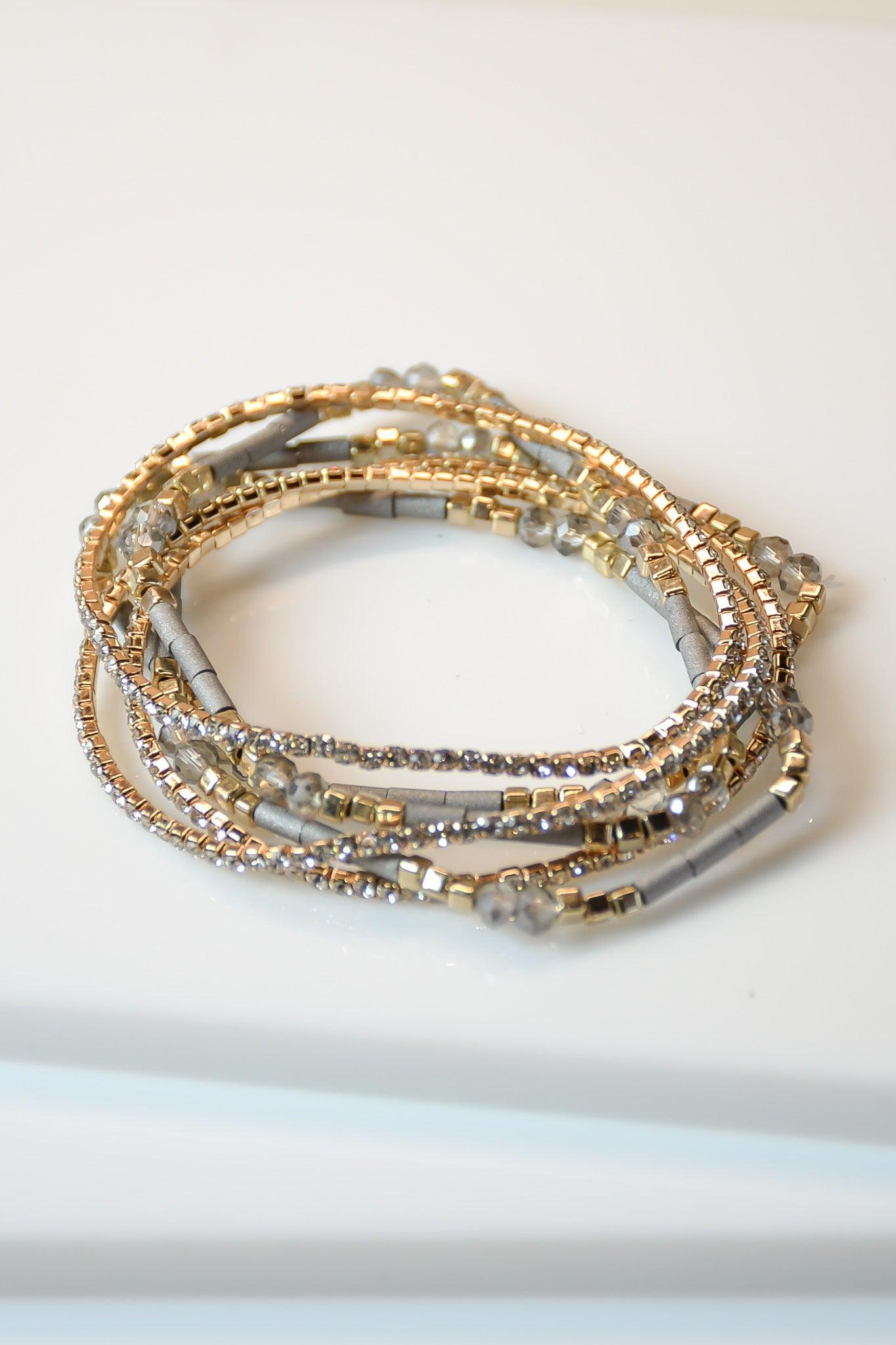 Image of Six Strand Grey & Gold Bracelet