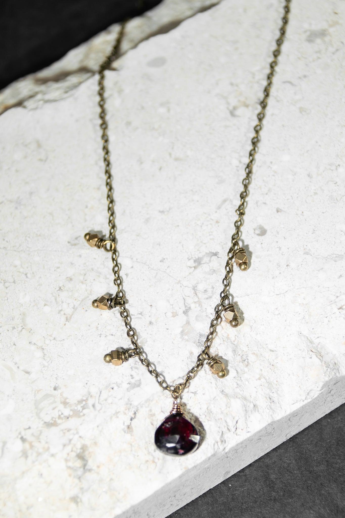 Image of Garnet Brass with Bead Fringe Necklace