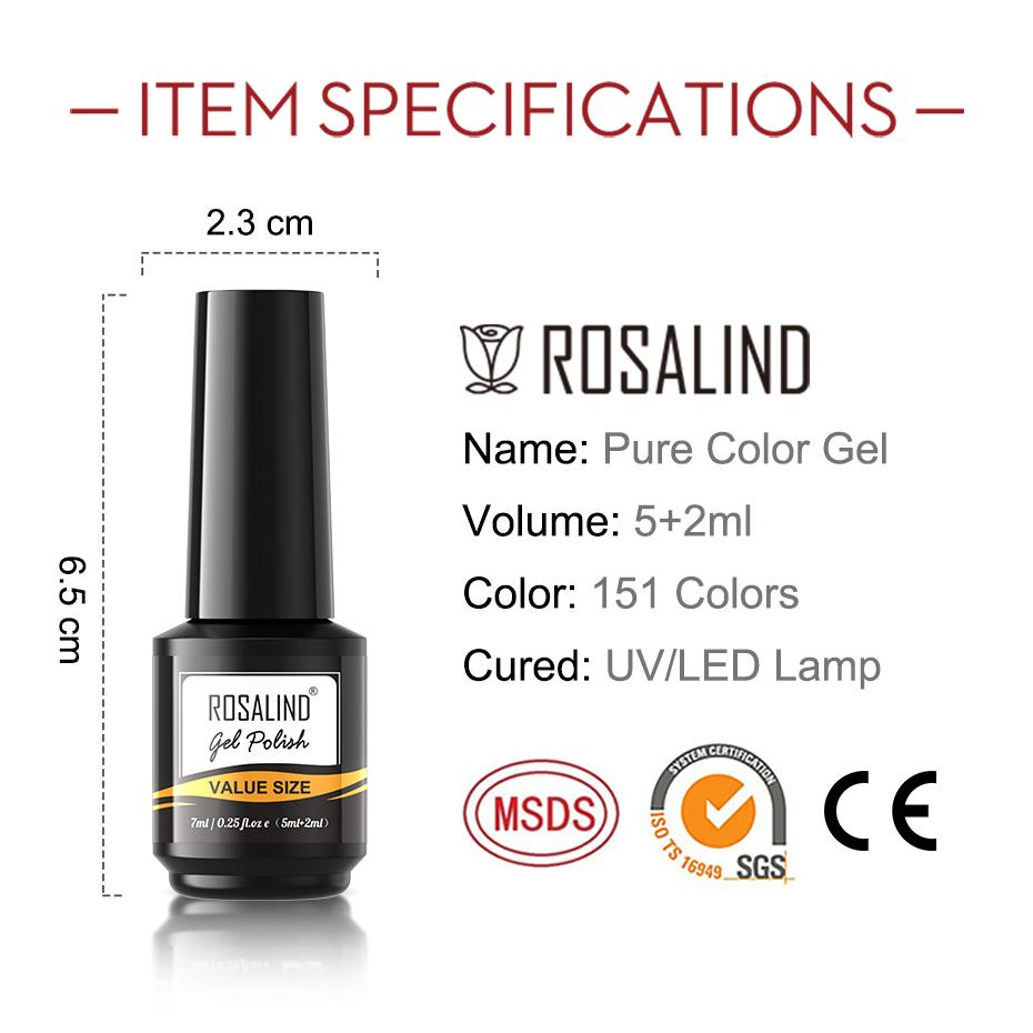 ROSALIND Soak Off 7ML Gel Nail Polish Kit Professional Pure Color Nail Gel Bright For Nail Art Design LED/UV Lamp