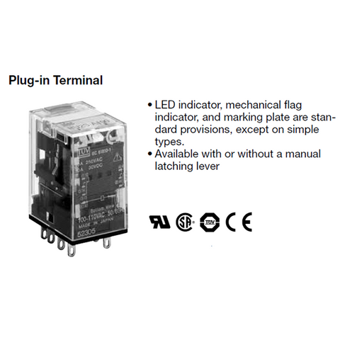 IDEC Unversal Relay 10A DPDT 110VDC Standard W/LED Lamp Model