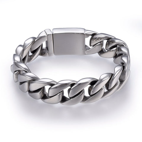 17mm Wide Polished Curb Chain Box Clasp Bracelet | Rebelroad.co.za