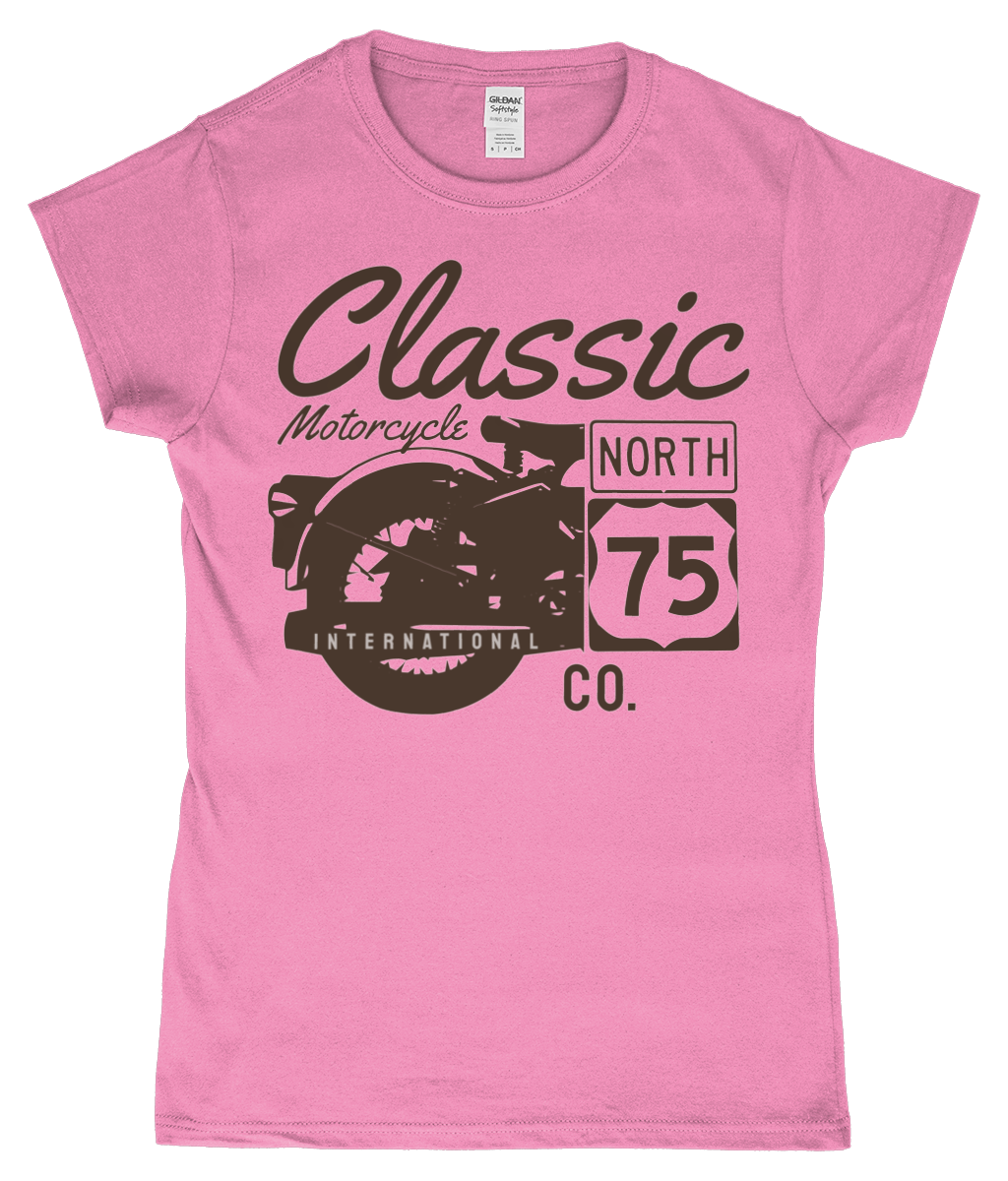 Classic Motorcycle 75 Black - Gildan SoftStyle® Ladies Fitted Ringspun T-Shirt