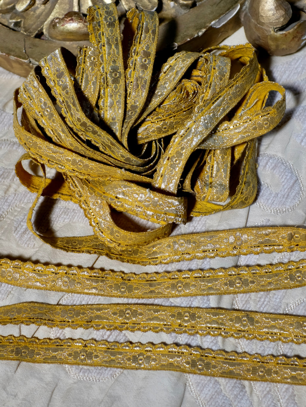 Antique and Old Stock Gold and Metal Ribbon Trim 