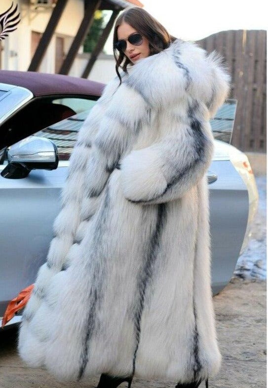 Genuine Fox Fur Coat with Hoodie 