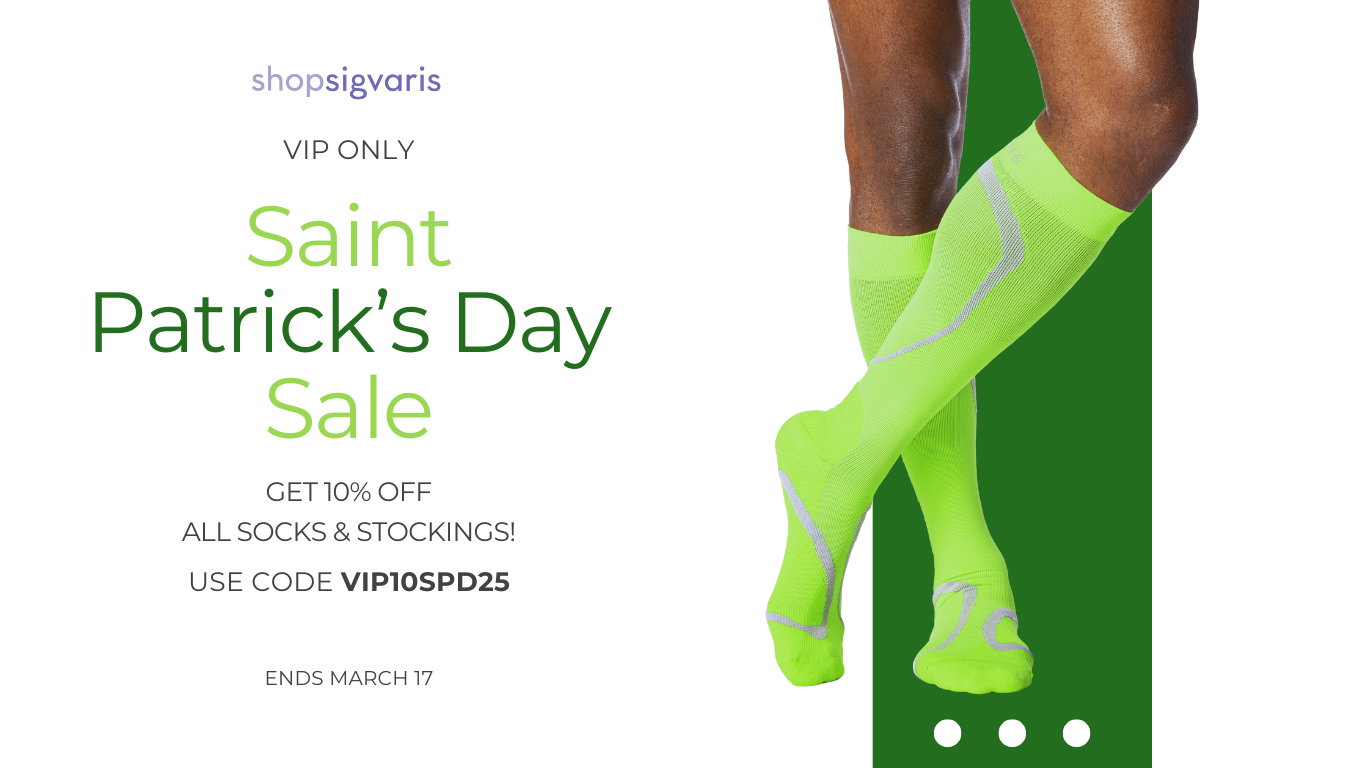 Man wearing Sigvaris Motion High Tech compression socks in the color Lime