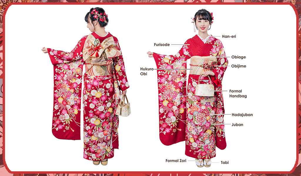 Furisode vs kimono: two women wearing a traditional Japanese kimono