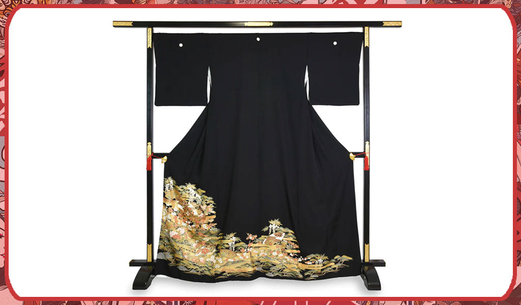 Traditional Japanese wedding kimono in black color