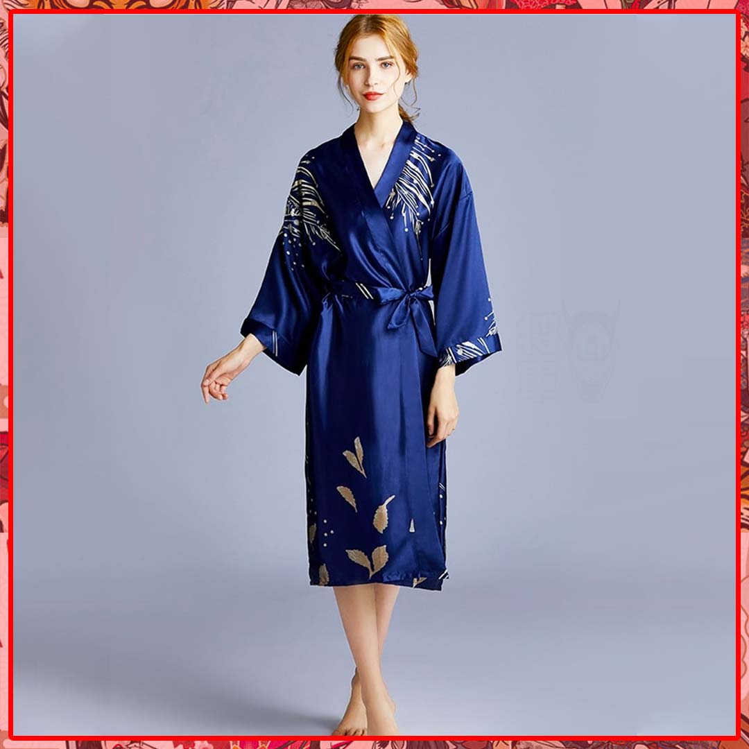Women's Long Night Kimono Blue – KimuraKami